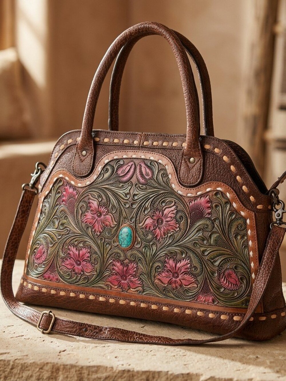 American Darling Boho Bloom Tooled Leather Satchel - Picture 6 of 6